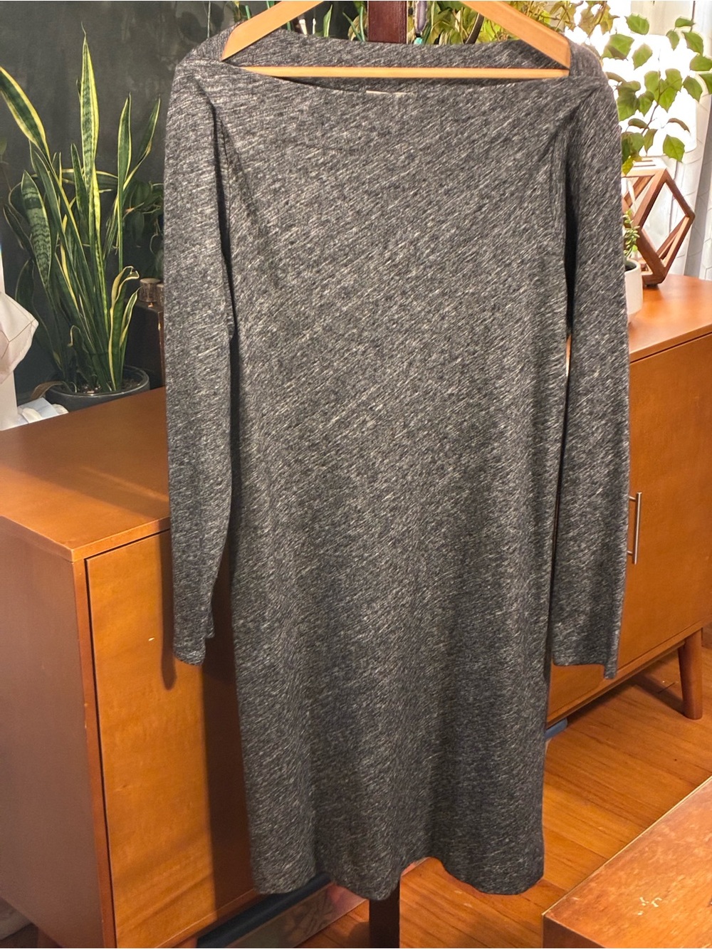 Eileen Fisher Heathered Gray Long Sleeve Knit Dress